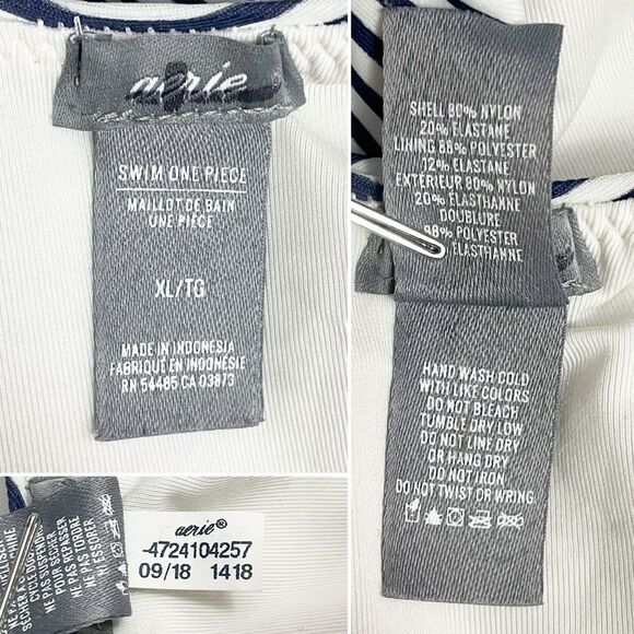 Aerie Super Scoop One Piece Swimsuit Size XL Navy White Stripe Hi Cut Cheeky - Picture 11 of 13
